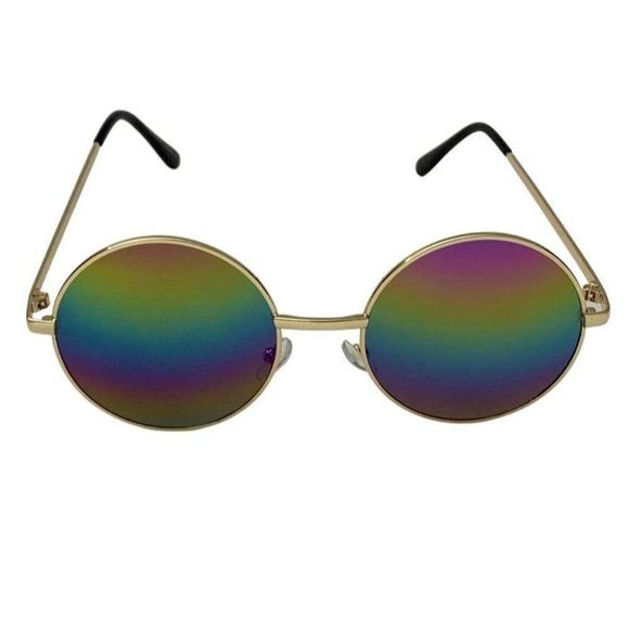 6129 | Gold Rainbow Lens Circle Sunglasses - Picture 1 of 5